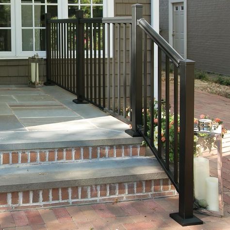 Freedom Winchester White Deck Stair Rail in the Deck Railing department at Lowes.com Stair Railing Height, Square Balusters, Black Porch, Exterior Stair Railing, Porch Rails, Door Remodel, Exterior Handrail, Outdoor Railing, Deck Stair Railing