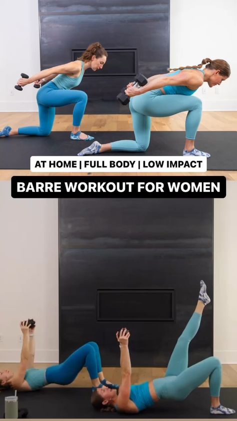 At-Home Barre Class for Women (Free!) Barre Workout At Home, Low Impact Strength Training, Barre Exercises, Barre Exercises At Home, Barre Workout Video, Tone Body Workout, Improving Posture, Barre Workouts, Increasing Flexibility