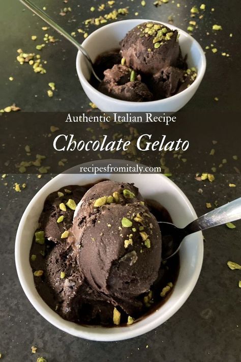 Dark Chocolate Gelato Recipe, Italian Cakes Authentic, Home Made Gelato, Authentic Italian Gelato Recipe, Gelato Base Recipe, Chocolate Gelato Recipe, Authentic Italian Desserts, How To Make Gelato, Chocolate Gelato