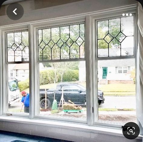 Stained Glass Interior Window, Leaded Glass Patterns, Stained Glass Windows In Homes Vintage, Black And White Stained Glass Window, Stained Glass Kitchen Window, Goodman House, Lead Glass Windows, Craftsman Stained Glass, Leaded Windows