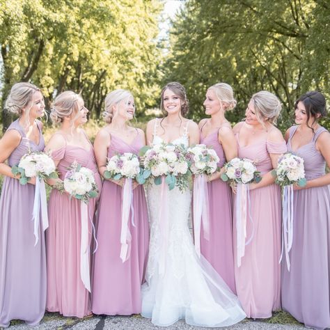 Lavender And Rose Wedding, April Wedding Colors Schemes, Dusty Pink And Purple Wedding, Lilac And Dusty Rose Wedding, Pink Purple And Sage Wedding, Dusty Rose And Lavender Wedding, Lavender And Pink Bridesmaid Dresses, Lilac And Rose Wedding, Lilac And Mauve Wedding