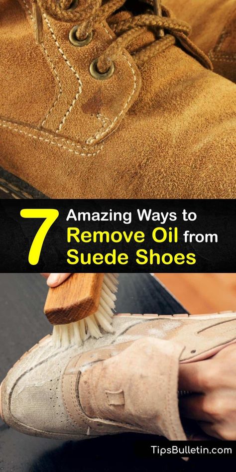 Learn how to remove a stubborn oil stain or grease stain from faux suede or a suede boot using common household suede cleaner products like dish soap, white vinegar, and cornstarch. #oil #suede #shoes #remove How To Remove Water Stains From Suede Shoes, Suede Cleaner Diy, Cleaning Suede Boots, How To Clean Suede Boots, How To Clean Suede Shoes, Brown Suede Boots Outfit, Clean Suede Boots, Suede Shoe Cleaner, Cleaning Suede