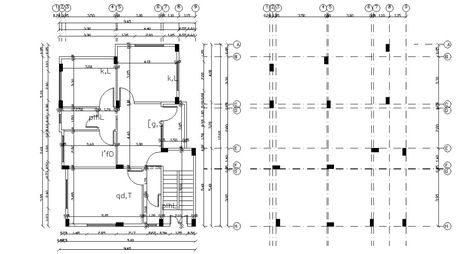 30 by 40 feet plot size for 2 BHK house plan design with column layout plan with center line plan design. download 1200 square feet house plan design with all dimension detail DWG file. Column Layout Plan, 2 Bhk House Plan, 3bhk House Plan 30*40, Plan Section Elevation Drawings Of House, Autocad 2d House Plan And Elevation, 30x60 House Plans India East Facing, House Plan Design, Column Layout Plan House Autocad With Measurement, 30x40 House Plans