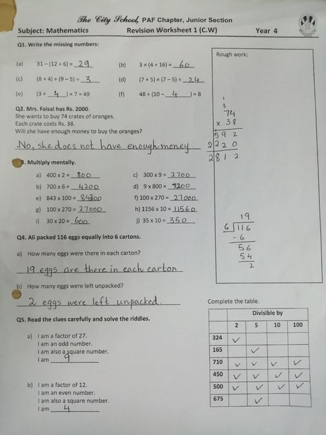 Class 4 Home Work / Worksheets | PAF JUNIORS Class 4 Maths, Basic Math Worksheets, Kindergarten Math Worksheets Addition, Mental Maths Worksheets, Geography Worksheets, Math Practice Worksheets, Maths Worksheets, 1 Worksheet, Mathematics Worksheets