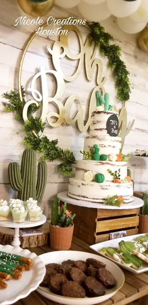 Plants Baby Shower Theme, Simple Boho Baby Shower Ideas, Cactus Themed Baby Shower Ideas, Boho Cactus Baby Shower Ideas, Plant Theme Baby Shower Ideas, Southwest Baby Shower Ideas, Cactus Theme Baby Shower Ideas, Boho Baby Boy Shower Ideas, Aztec Baby Shower Ideas