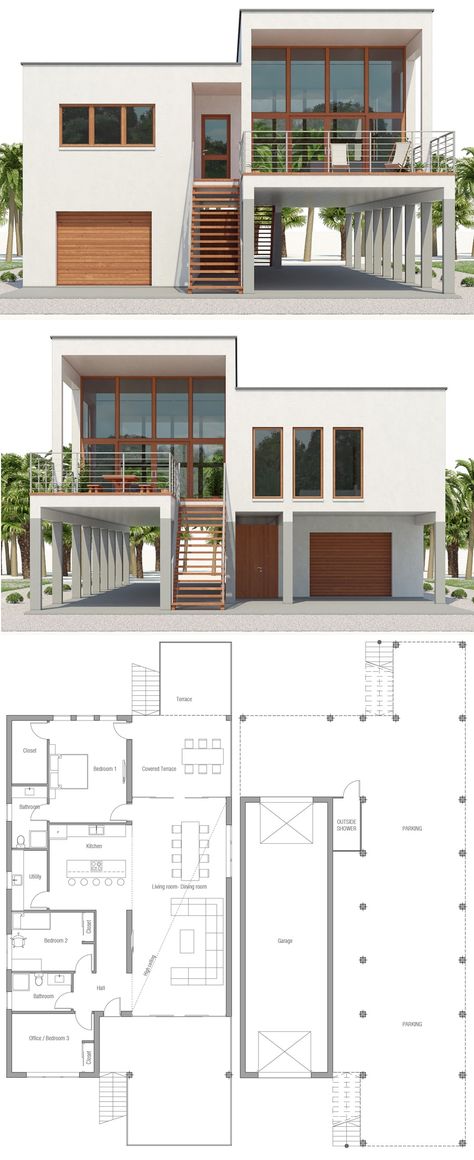 Home Plan, House Designs, Architecture, New Home Plan 2 Storey Beach House, 2nd Floor House Design Interior, Simple House Layout, 2nd Floor House Design, Beach Villa Floor Plan, Beach House Blueprints, Beach House Plans Coastal Homes, 2 Storey House Plan, Modern Beach House Plans