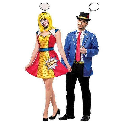 pop art couples costume Pop Art Costume, Comic Book Costumes, Blonde Halloween Costumes, Comic Costume, Party City Costumes, Art Couples, Pop Art Makeup, Pop Art Women, Hallowen Costume