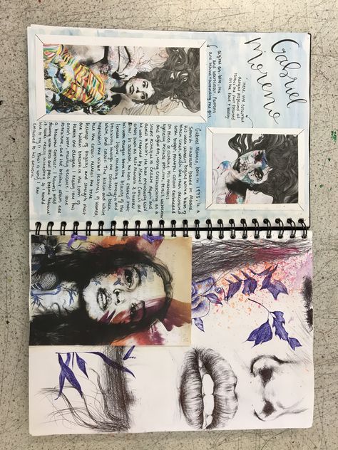 Gcse art sketchbook art artist research page on Gabriel Moreno  - Livvy Coombs. @liv.sketchbook on Instagram. Artist Research Page, Artist Research, Kunstjournal Inspiration, Art Journal Challenge, Photography Sketchbook, Sketchbook Layout, Textiles Sketchbook, Art Alevel, Gcse Art Sketchbook