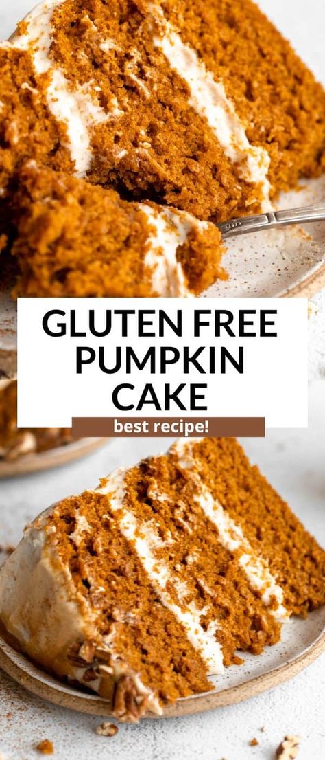 This is the best gluten free pumpkin cake recipe. It's moist, easy to make, dairy free friendly and finished with cream cheese frosting. This pumpkin spice cake is perfect for a fall dessert. Moldy Bread, Gluten Free Pumpkin Cake, Pumpkin Cake Recipe, Gluten Free Pumpkin Muffins, Cake With Whipped Cream, Gluten Free Dairy Free Dessert, Whipped Cream Cheese Frosting, Gluten Free Cake Recipe, Dairy Free Pumpkin