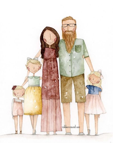 Family Drawing Illustration, Family Portrait Drawing, Illustration Family, Custom Family Illustration, Family Portrait Painting, Aquarelle Painting, Custom Portrait Illustration, Family Drawing, Family Cartoon