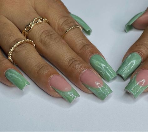 Green Aesthetic Nails Almond, Sage Green French Tip Nails, Plant Nail Art, Aesthetic Sage Green, Bubble Yum, Tiktok Followers, Green French, Nails Almond, Top Nail