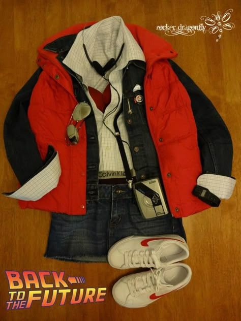 Marty Mcfly Women Costume, Back To The Future Costume Women, Back To The Future Outfit Ideas, Back To The Future Outfits, Marty Mcfly Halloween Costume, Marty Mcfly Halloween, Marty Mcfly Costume, Fly Costume, Casual Halloween Outfits