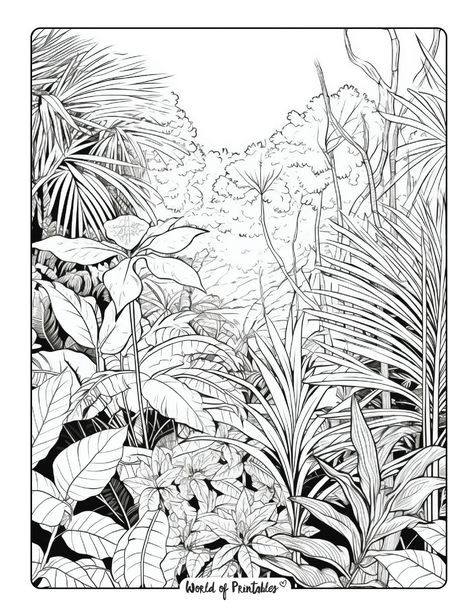 Botany Tattoo, Jungle Drawing, Jungle Pictures, Jungle Coloring Pages, Michael Jackson Images, Dragon Coloring, Jungle Flowers, Garden Mural, Jungle Gardens