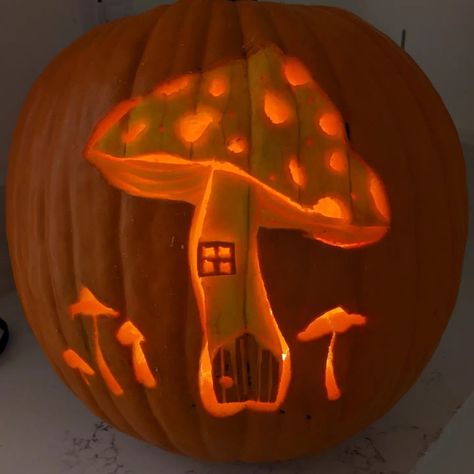 Pumpkin Carving Cottagecore, Luna Moth Pumpkin Carving, Pumpkin Carving Mushroom Ideas, Pumpkin Carving Ideas Hippy, Pumpkin Mushroom Carving, Magic Pumpkin Carving, Tree Pumpkin Carving Ideas, Pumpkin Carving Ideas Fairy, Pumpkin Carving Ideas Video Games