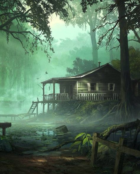 Calm Wallpaper, Tom Walker, Louisiana Swamp, The Woman In Black, Louisiana Art, Landscape Inspiration, Cabin Art, Woodland Art, Dark Images