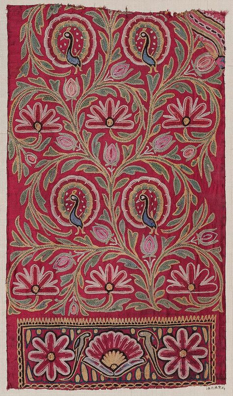 Indian (Gujarati, Kutch)  18th or 19th century Kutch Work Designs, Kantha Embroidery, Border Embroidery Designs, Red Stain, Border Embroidery, Hand Work Embroidery, Indian Folk Art, Textile Fiber Art, Folk Embroidery