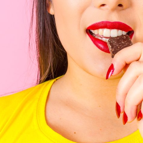 Doisy & Dam: colourful images for the launch of a new vegan chocolate product - Marianne Taylor Woman Eating Chocolate, Chocolate Product, Colourful Images, Woman Eating, Eating Chocolate, Kit Kat, Vegan Chocolate, Product Photography, Color Photography