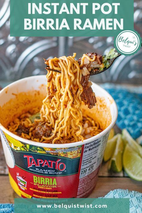 Dive into the savory world of this Instant Pot Beef Birria Ramen! A symphony of tender beef, rich spices, & noodles, ready in minutes. Your ultimate comfort food awaits – quick, tasty, & soul-soothing. Mexican Ramen, Instant Pot Birria, Birria Ramen, Beef Birria, Ramen Recipes Easy, Del Taco, Crock Pot Tacos, Potted Beef, Ramen Recipes