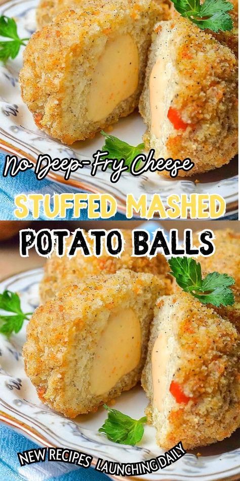 I absolutely love making cheese-stuffed mashed potato balls without deep-frying them. It’s a delicious and indulgent snack that’s perfect for any occasion. The creamy mashed potatoes mixed with gooey melted cheese create a flavorful combination that’s sure to be a hit with everyone. Plus, by baking them instead of frying, you can enjoy a healthier version without compromising on taste. Stuffed Mashed Potato Balls, Potato Cheese Balls Recipe, Stuffed Mashed Potatoes, Potato Cheese Balls, Mashed Potato Balls, Potato Balls, Stuffed Potato Balls, Deep Fry, Cheese Ball Recipes