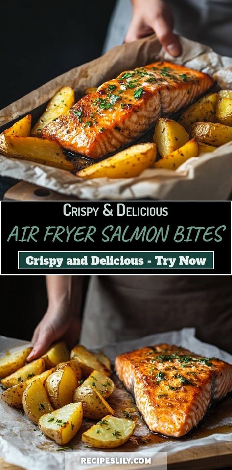 I just made these delicious air fryer salmon bites, and I couldn't be happier! The salmon is perfectly crispy on the outside and tender on the inside, paired with golden, seasoned potatoes. It's an easy recipe that brings big flavor to dinner—perfect for any night of the week! Air Fryer Salmon Recipes, Salmon Bites Recipe, Recipe For Air Fryer, Air Fryer Salmon, Salmon Bites, Gourmet Appetizers, Frozen Salmon, Seasoned Potatoes, Spicy Salmon