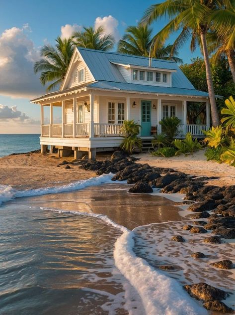 Small House Beach, Beach Home Inspiration, Beach House Ideas Exterior, Beach Air Bnb, Small Coastal House, Ocean Bungalow, Beach Side House, Brown Beach House, North Carolina Beach House