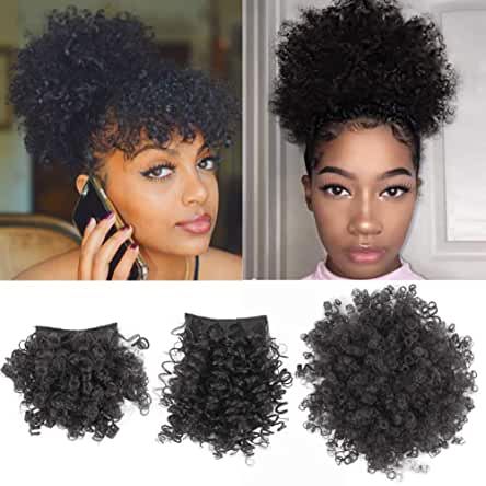 Amazon.com : curly bun wig Curl Bangs, Olivia Hair, Ponytail With Bangs, Puff Hairstyles, Afro Puff Hairstyles, Afro Puff Ponytail, Afro Ponytail, Puff Ponytail, Hair Facts