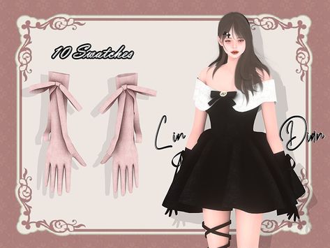 The Sims Resource - Bow Gloves Sims 4 Cc Gloves, Bow Gloves, Dress And Gloves, Sims 4 Teen, French Dress, Pleated Tops, Maid Outfit, Lantern Sleeve Dress, Bow Accessories