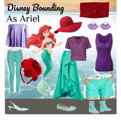 Disney Bounding as Ariel 3 Outfits Easy Disney Bounding Outfits, Ariel Inspired Outfits Modern Disney, Disneybound Outfits Ariel, Ariel Bounding, Family Disney Bounding Outfits, Disney Bound Ariel, Ariel Inspired Outfits, Ariel Outfit Ideas, Little Mermaid Inspired Outfit