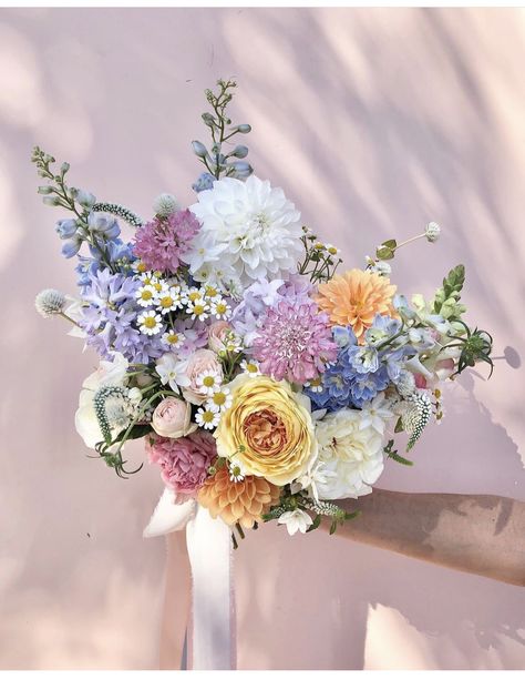 Bridal Bouquet Summer, Pastel Wedding Flowers, Pastel Bouquet, Colorful Bouquet, Flowers Delivered, Wildflower Bouquet, Wedding Flower Inspiration, Wedding Theme Colors, Beautiful Bouquet Of Flowers