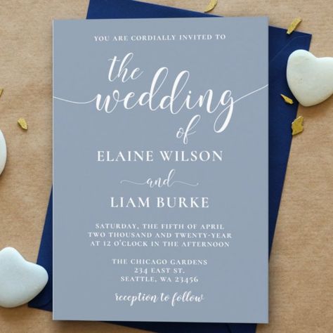 Soft Blue Wedding Invitations, Slate Blue Wedding Invitations, Winter Wedding Blue, Blue Peach Wedding, Dusty Blue Wedding Invitations, Wedding Invitations Simple Modern, Dusty Blue Wedding Invitation, Peach Wedding Invitations, Magenta Wedding