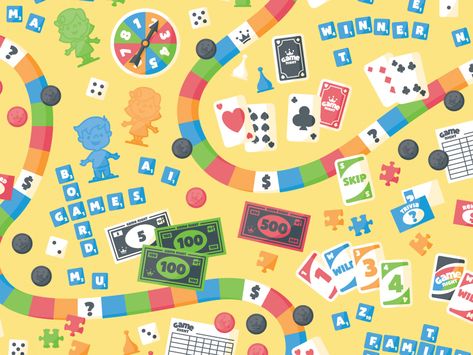 Game Night patterned paper Game Night Wallpaper, Board Games Wallpaper, Game Night Illustration, Game Night Graphic Design, Game Night Background, Game Night Graphic, Boardgame Illustrations, Board Games Design, Board Game Illustration