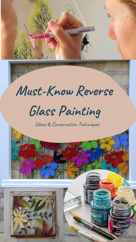 How To Paint On Glass Windows Tutorials, Painting Glass Picture Frames, Glass Painting Using Glass Colours, Reverse Glass Painting Patterns, Painted Glass Wall Art, Diy Glass Painting Tutorials, Glass Paints Ideas, Backwards Glass Painting, Glass Artwork Painting