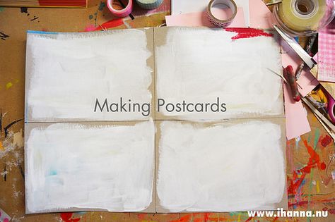 How To Make Post Cards, Art Postcards Ideas, Mixed Media Postcards, How To Make Postcards, Diy Postcard Ideas, Postcard Art Ideas, Traveling Postcards, Homemade Postcards, Making Postcards