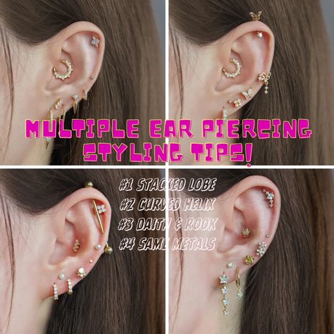 Mastering the Art of Ear Stacking: Tips Inside! 🎨✨ Here are some ear stack hacks to get you styling like a pro! 💥👂 Start small and gradually add more pieces. Play with colors and stones to match your outfit! . #piercingtips #piercing #earstack #PiercingStyle #jewelryhacks #stackitup #ericajewels #jewelryinspo #EarringGoals #multipiercing #earcuration #styleyourway #piercinggame Different Types Of Piercings, Ear Stacking, Jewelry Hacks, Curated Ear, Types Of Piercings, Ear Stack, Jewelry Inspo, Like A Pro, Ear Piercings