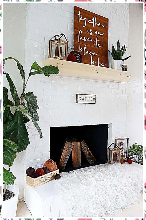 Fall Fireplace Decor - No clue how to start looking for the correct solution for your needs? Search no further, check out for everything you need here. Mantel On Brick Fireplace, Wood Mantel On Brick Fireplace, Floating Wood Mantle, Fall Fireplace Decor, Floating Mantel, Wood Mantel, Wood Mantle, Fall Fireplace, Home Decor Fall