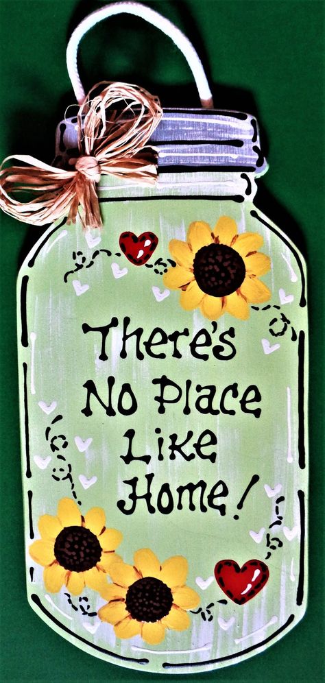 There's No Place Like Home MASON JAR Sign Hanging Door | Etsy Mason Jar Door Hanger, Mason Jar Sign, Chalk Paint Mason Jars, Diy Hanging Shelves, There's No Place Like Home, Mason Jar Flowers, Wine Bottle Diy Crafts, Family Wall Art, Mason Jar Crafts Diy