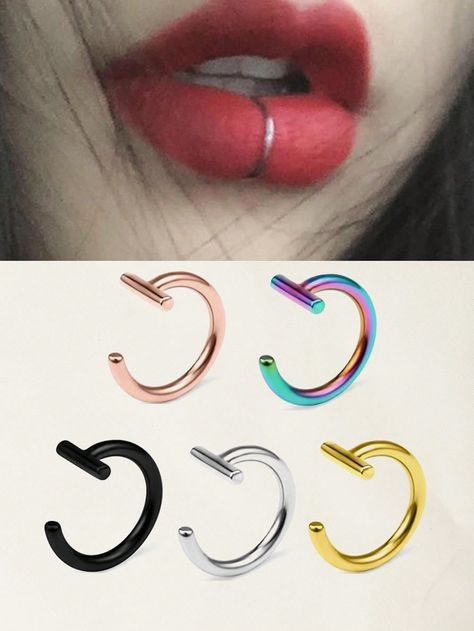 Multicolor  Collar  Acero Inoxidable  Pendiente para labios,Pendiente Falso para el Labio Embellished Magnetic Lip Piercing, Fake Labret Piercing, Lip Jewelry Piercing, Fake Lip Piercing, Lip Ring Piercing, Piercing Bouche, Lip Piercing Ring, Fake Lip Ring, Mouth Piercings