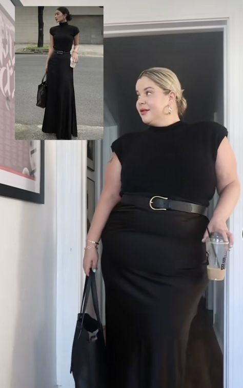 Black Dress Curvy Outfit, Old Money Aesthetic Midsize, Office Curvy Outfit, Goth Modest Outfits, Business Casual Goth Plus Size, Office Outfits Plus Size Women, Plus Size Black Outfits, Classy Outfits Plus Size, Plus Size Classy Outfits