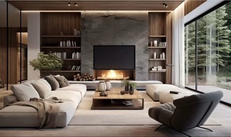 Modern Living Area Design Interiors, Jennifer And Josh, Lake Living Room, Coastal Houses, Living Room Colour, Ideas Salon, Modern Tv Room, Panel Tv, Moore House