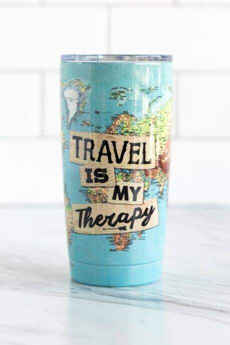 Travel Is My Therapy Tumbler. Holds 176 oz. #drinks #outdoor #travel #ad Oversized Knit Vest, Travel Is My Therapy, Tumbler Quotes, Travel Ad, Glitter Tumbler Cups, Custom Tumbler Cups, Tumbler Cups Diy, Diy Cups, Travel Home