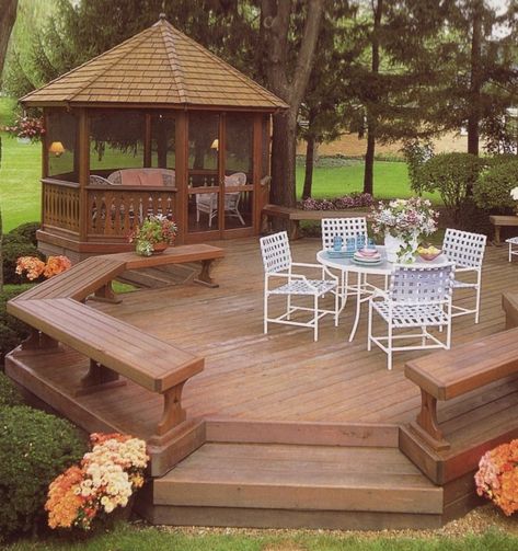 Screened Patio Gazebos - Foter Garden Landscaping Design Ideas, Gazebo Backyard, Freestanding Deck, Gazebo On Deck, Screened Gazebo, Gazebo Ideas, Concrete Patios, Beautiful Home Gardens, Wooden Deck