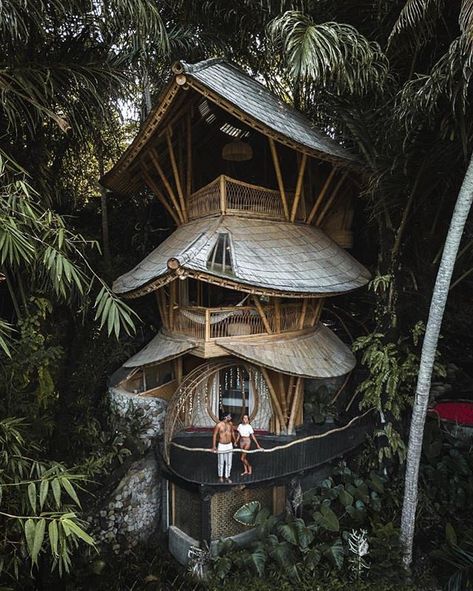 Aura House: Escape to this Beautiful Bali Treehouse!#Bali #Indonesia || Photo by @thelosttwo  view our story to book! Affordable Honeymoon, Jungle House, Bamboo Architecture, Cool Tree Houses, Tree House Designs, Bamboo House, Honeymoon Packages, Unique Hotels, Forest House