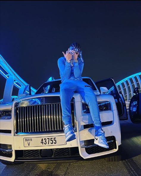 Blue Outfit Men, Drill Man, Lowkey Rapper, Car Outfit, Men Swag, Uk Drip, Swag Pics, Drippy Outfit, Rapper Outfits