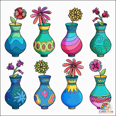 Flower Vase Drawing, Kindergarten Drawing, Flower Vase Design, رسم كاريكاتير, Flower Pot Design, Art Essentials, Ramadan Crafts, African Art Paintings, Pottery Painting Designs