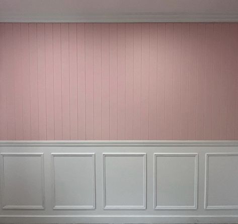 Pink Crown Molding Wall, 2 Colour Wall, White Wainscoting, Knee Wall, White Molding, Pink Crown, Baby Room Design, Walls Room, Wall Molding