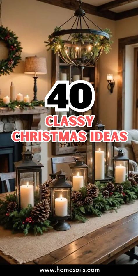 Discover 40 classy Christmas ideas to elevate your holiday decor! From elegant wreaths to sophisticated table settings, create a festive, refined atmosphere. Visit our site for more inspiration! Sophisticated Christmas Decor Ideas, Traditional Christmas Decorations Table, Classic Elegant Christmas Decor, Red White And Silver Christmas Decor Holiday Tables, Decorate Buffet For Christmas, Christmas Dining Room Buffet Decorations, Buffet Christmas Decorations, Formal Dining Room Christmas Decor, Christmas Decorations Table Dining Rooms