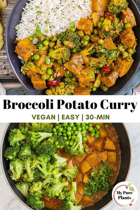 This broccoli potato curry is the perfect dish for you if you have been craving for a delicious bowl of curry using simple kitchen staples. It is super easy to make, is meal prep friendly, and comes together in just 30 minutes! Healthy One Pot Dinner, Vegan Potatoes, Chana Recipe, Potatoes And Vegetables, Potatoes Vegetables, Vegan Curry Recipes, Gold Potatoes, Rice Recipes For Dinner, Diner Recept