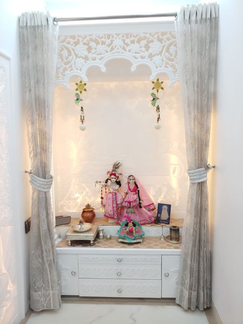 Sumita Mehra | Space Symphony in Delhi - UrbanClap Meditation Room Decor, Mandir Design, Temple Design For Home, Pooja Mandir, Pooja Room Door Design, Pooja Room Design, Room Door Design, Puja Room, Pooja Rooms