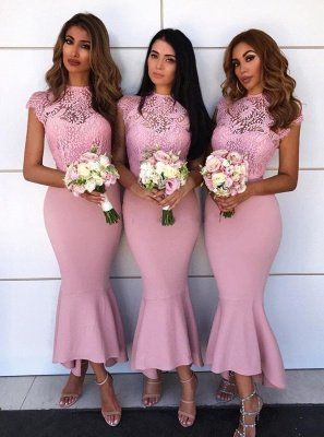 Wholesale Bridesmaids Dresses - High Quality Bridesmaids Dresses | Yesbabyonline.com Cap Sleeve Bridesmaid Dress, Dresses Champagne, High Neck Lace Dress, Bridesmaid Dresses 2018, Mermaid Pink, Dresses Wedding Guest, Mermaid Bridesmaid, Bridesmaid Dresses With Sleeves, Custom Bridesmaid Dress