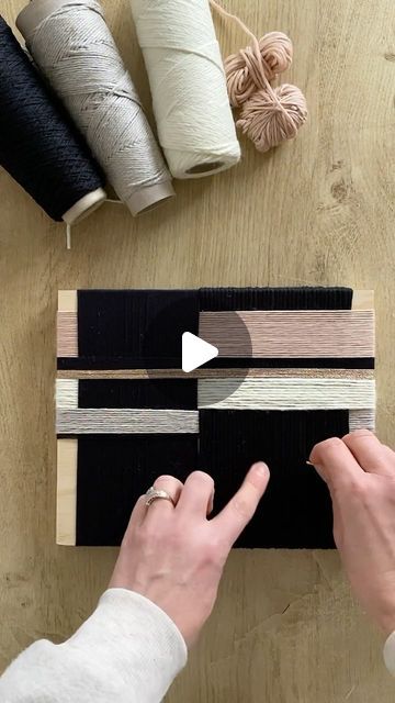 Fiber Art Tutorial, Fiber Art On Canvas, Modern Fiber Art, Thread Weaving, Weaving On Canvas, Framed Fiber Art, Weaving Projects Ideas Inspiration, Wool Wall Hanging Diy, Yarn Wall Art Diy